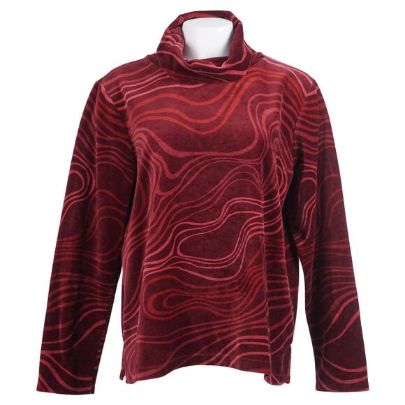 GUDRUN SJODEN Sweaters - GUDRUN SJODEN Women Sweater L Red Swirl Print Velour Organic Cotton Long Sleeve